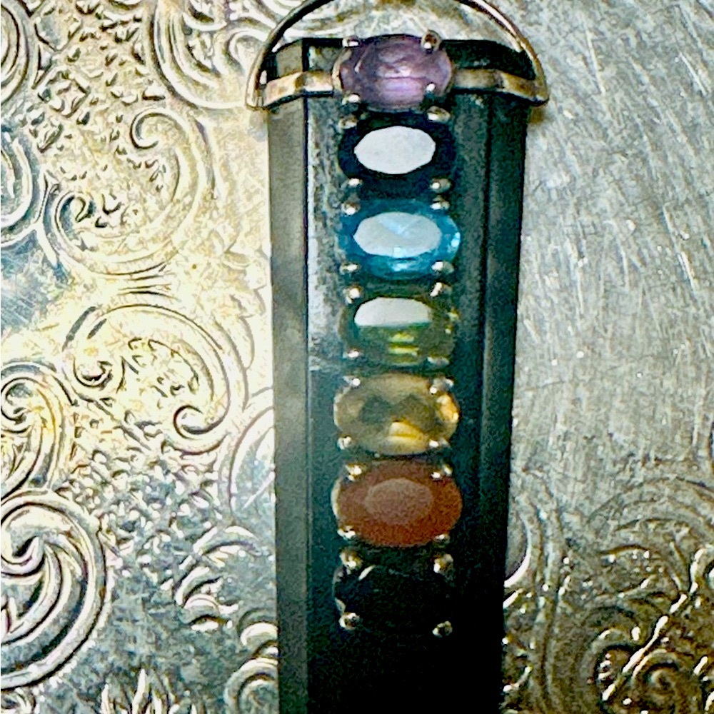 Sterling Shungite Healing ❤️‍🩹 Crystal Pendant Necklace With 7 Chakras Srystals - Picture 2 of 3